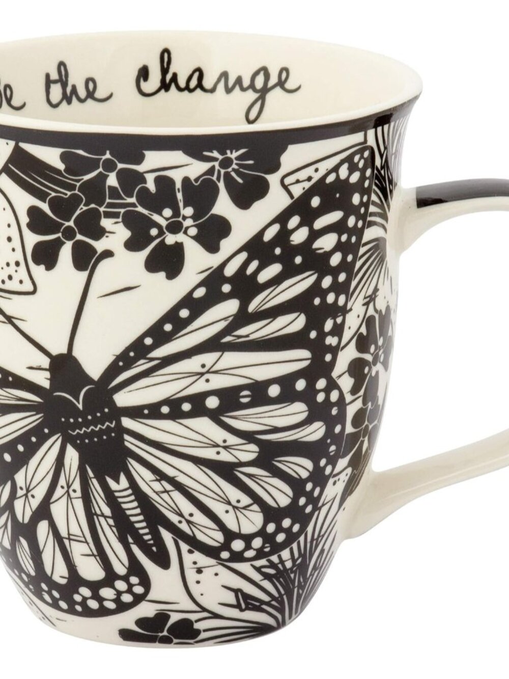 Gifts 14 oz Black and White Boho Mug Butterfly - Cute Coffee and Tea Mug - Ceram